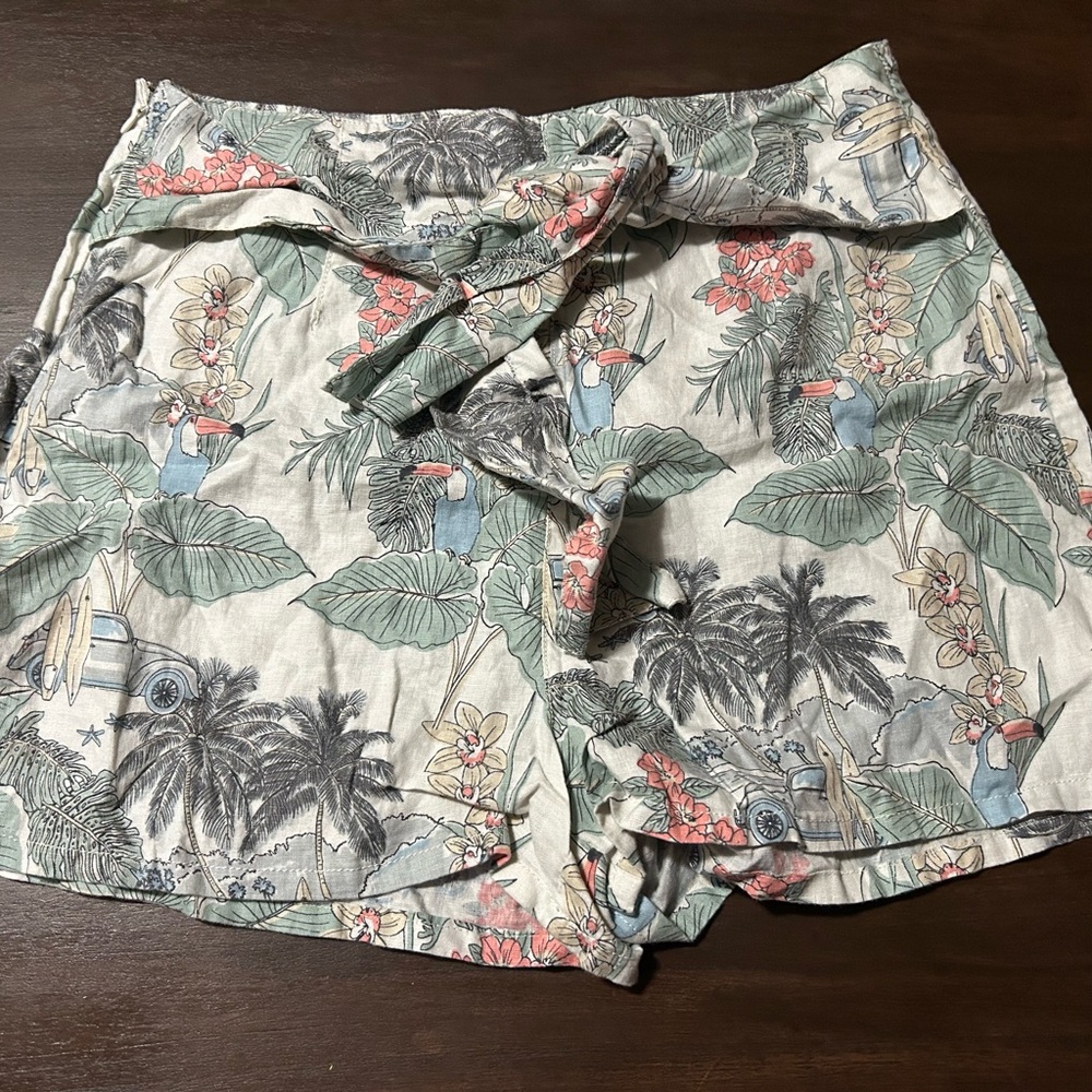 C&C California Tropical Tie-Waist Shorts - Mint Green & Coral